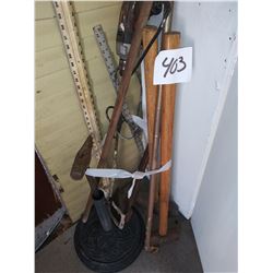 HAND TOOL LOT, SLEDGE HAMMERS, ELECTRIC DRILL, YARD STICK, MORE