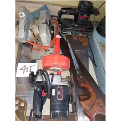 LOT OF POWER TOOLS, HAND SAWS