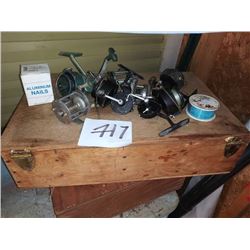 LOT OF FISHING REELS, SPOOL OF LINE
