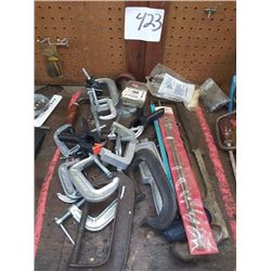 ASSORTED C CLAMPS AND MISC TOOLS LOT
