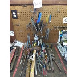 LOT OF MISC. TOOLS: WRENCHES, PLIERS, SCREWDRIVERS, ETC.