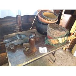 MISC. LOT, PAIR OF JACKS, GROUP OF PLANTERS, SMALL TABLE