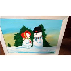 ORIGINAL 18X24 PAINTING, "SNOWMAN" BY D. MATHEWSON
