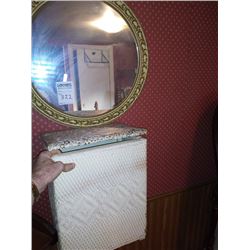 WALL MIRROR, W/ WICKER HAMPER