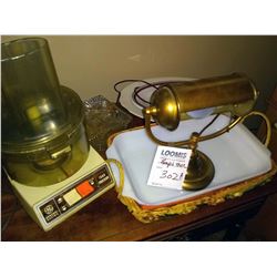GE FOOD PROCESSOR, DESK LAMP AND DISHWARE LOT