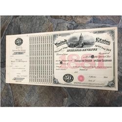 Original 1881 United States Internal Revenue $50 Malt Liqour Tax Stamp