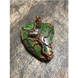 Heart Shaped Green Jasper & Copper Wire Artisan Pendant