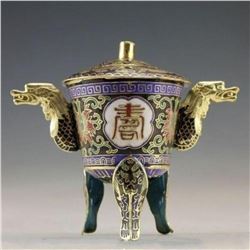 Chinese Cloisonne Copper Dragon Incense Burner