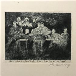 Signed German Etching, Music, Beer & Merrymaking