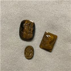 Vintage Group of Carved Tigers Eye Gemstones, Roman Soldier Cameos