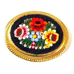 Italian Micro Mosaic Floral Brooch Pin