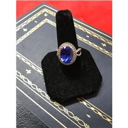 5.38ct. Lab-created Blue Topaz & Crystal Silver Plated Cocktail Ring