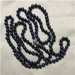 6-7mm Black Freshwater Pearl Extended Length 50" Necklace, With Flaws