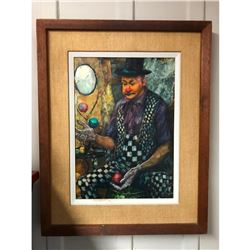 Mid 20thc Russian Signed Painting, Clown Juggler