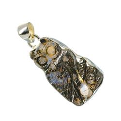Carved Boulder Opal & Sterling Owl Pendant