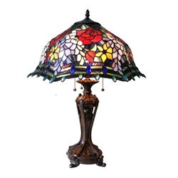 Tiffany-style Stained Glass Roses Table Lamp