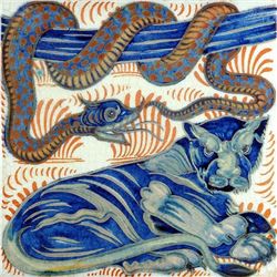 After William De Morgan, Lion Snake Ceramic Art Tile