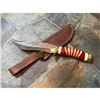 Image 1 : Custom Made Camel Bone & Brass Damascus Steel Huntiing Bowie Knife