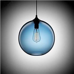 Mod-style Loft Studio Blue Glass Globe, Plug-in Pendant Light
