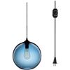 Image 2 : Mod-style Loft Studio Blue Glass Globe, Plug-in Pendant Light