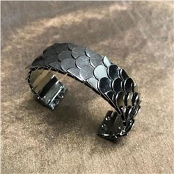 Fashion Runway Style, Modern Viking, Gunmetal Fish Scale Cuff Bracelet