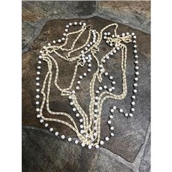 Vintage Multi Strand of Milk Glass & Metal Art Deco Flapper Beads