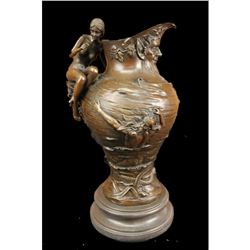 Art Nouveau-style Greek Mythological Bronze Decanter Vase, Greek Gods & Nymph