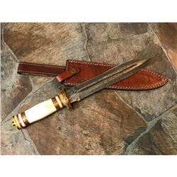 Damascus Steel Bone Handle Hunting Bowie Knife