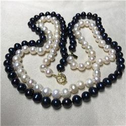 Vintage Double Row Back & White Akoya South Sea Pearls Necklace