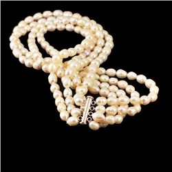 Multi-Strands Natural White Pearls Sterling Silver Necklace
