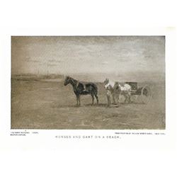 Vintage c.1920â€™s half-tone print by Perry Pictures, #1004 Horses & Cart On A Beach