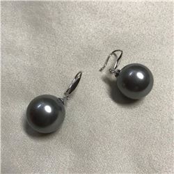 14mm Grey Shell Pearl Silver Hook Drop Earrings