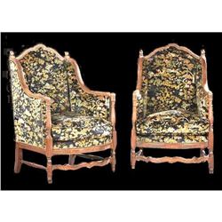 19thc Pair of Upholstered Walnut Diminutive Wing Chairs