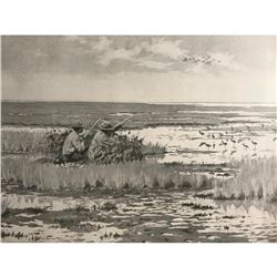 Early 20thc Half-Tone Print, Hunting, Shooting, Marsh Scene