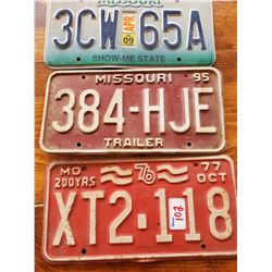 3 MISSOURI LICENSE PLATES INCLUDING 1976 - BICENTENNIAL PLATE