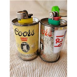 PAIR OF MINIATURE BAR ROOM BEER CAN LIGHTER HOLDERS- COORS & COORS LIGHT