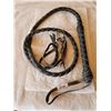 Image 1 : BLACK LEATHER BULL WHIP, ALMOST 8' LONG (NOT OLD) GREAT WESTERN DISPLAY PIECE
