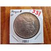 Image 1 : 1881 XF MORGAN SILVER DOLLAR