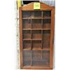 Image 1 : WOODEN WALL HUNG CURIO DISPLAY CASE- ETCHED GLASS ON DOOR