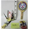 Image 1 : TRIO OF VINTAGE TIN TOYS- SPINNING SANTA TREE, RATTLE & WHISTLE