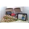 Image 1 : LOT OF WEDDING DECOR 2 DECORATIVE BOXES, CHALKBOARD SIGN, PHOTO FRAME DRINK TICKETS ETC
