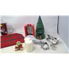 Image 2 : LOT OF CHRISTMAS GOODIES- 2 MUGS, CHRISTMAS TREE ORNAMENT MISC COOKIE CUTTERS AND PLACEMATS