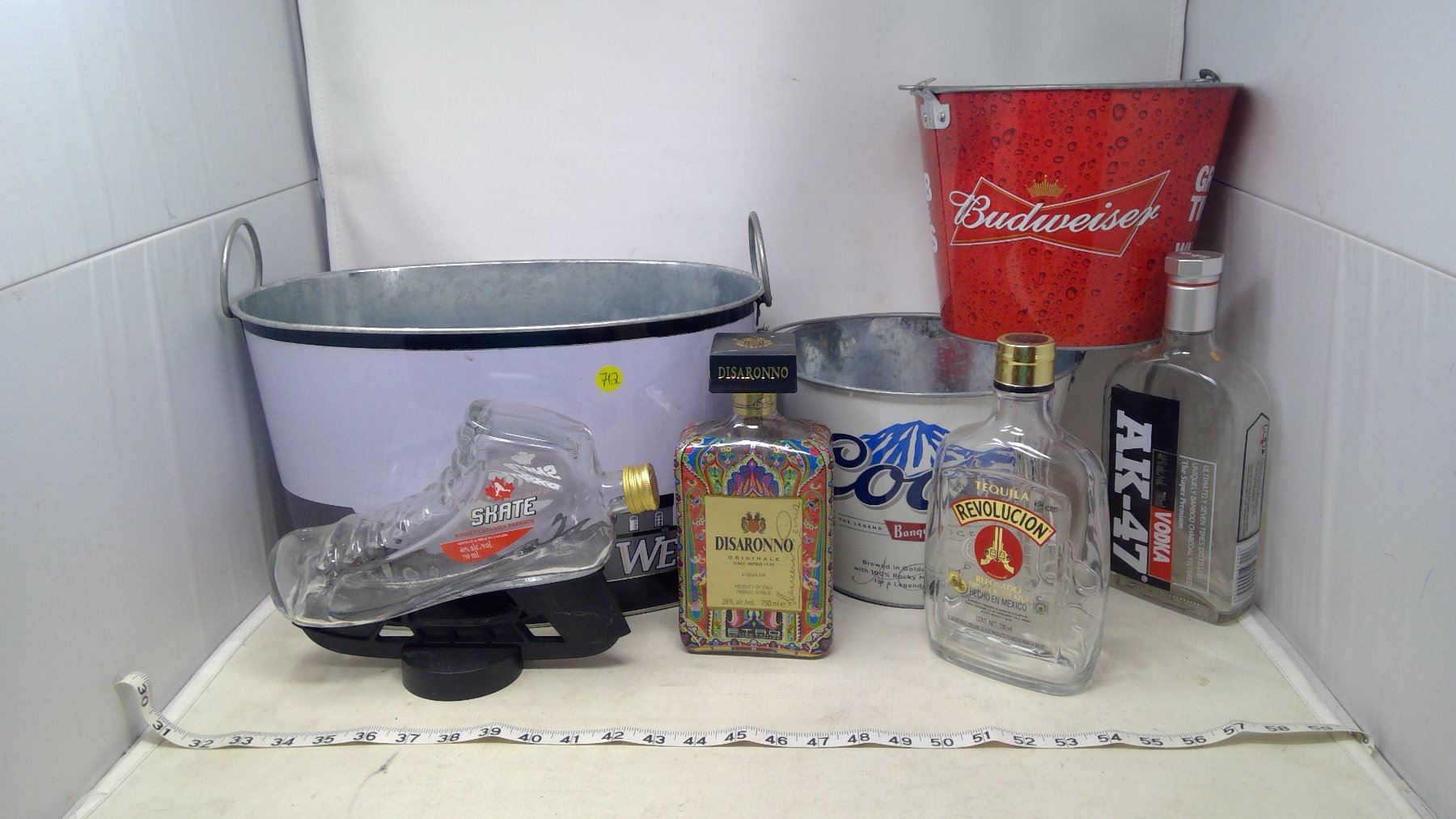 LIQUOR LOT WITH 4 COOL BOTTLES, 3 ICE BUCKETS