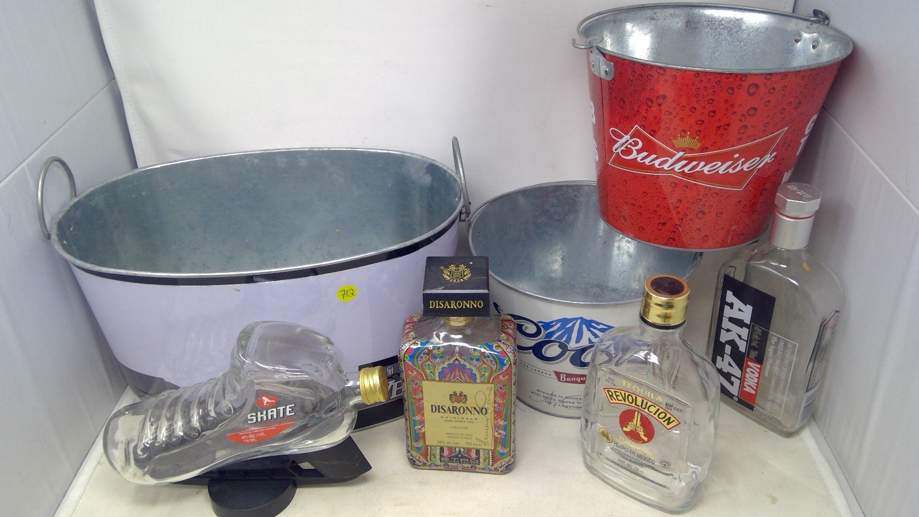 LIQUOR LOT WITH 4 COOL BOTTLES, 3 ICE BUCKETS