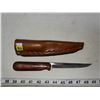 Image 2 : CUSTOM MADE HI-END SHIMMERING TROPICAL HARDWOOD HANDLE WITH FANCY BRASS RIVETS BLADE 5 1/4" WITH LEA
