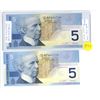 Image 1 : BC-62A -TWO 2002 FIVE DOLLAR NOTES PRINTED IN 2001