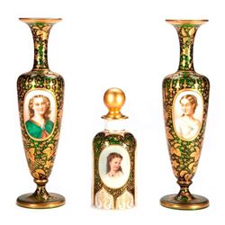 Pair of Green and Gilt Art Nouveau Vases.