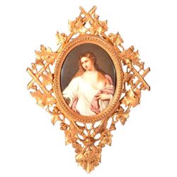KPM Porcelain Painted Portrait Plaque in Wooden Frame.