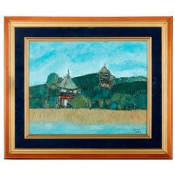 Oil on canvas landscape.