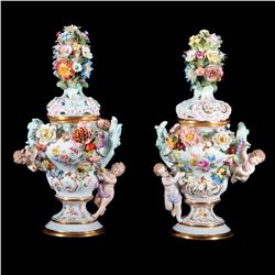 Pair of Meissen Covered Urns.